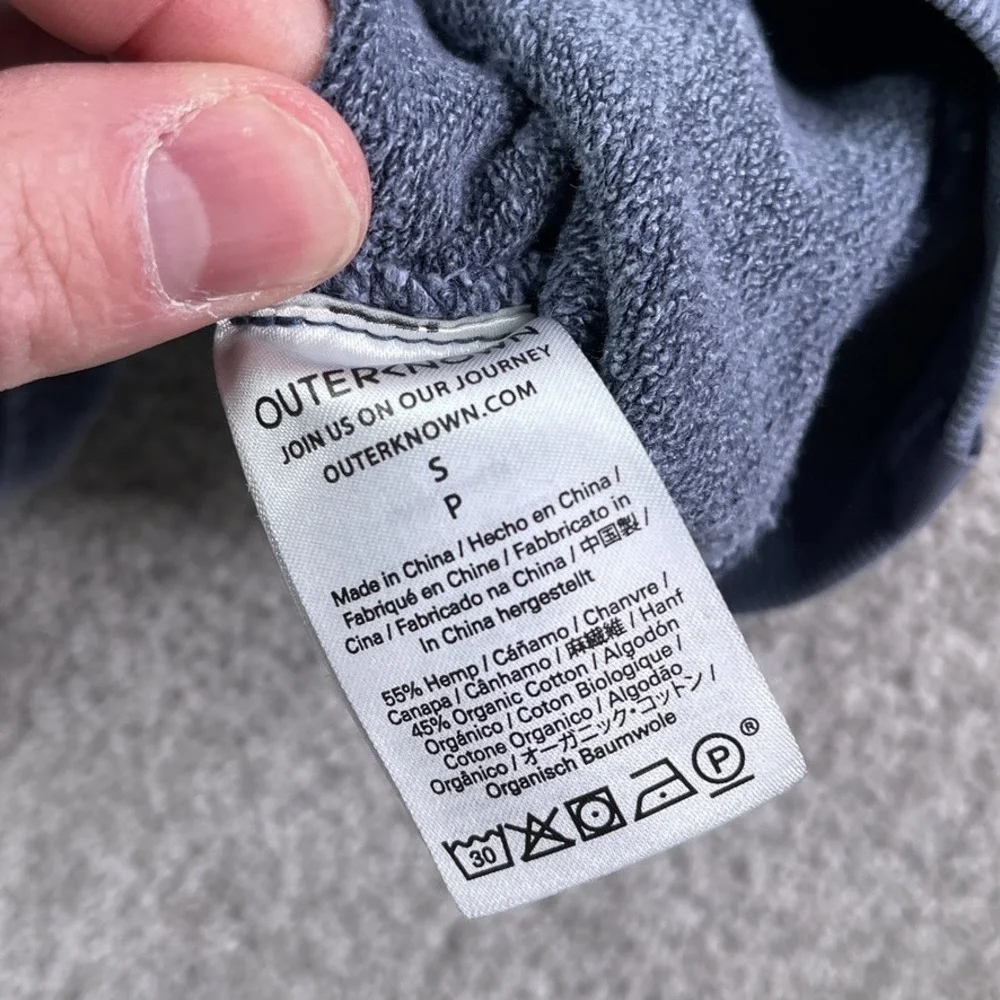 Outerknown Sweatshirt Mens Small Blue Sur‎ Hemp Organic Cotton French Terry